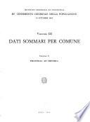 10o [i. e. Dècimo] censimento generale della popolazione, 15 ottobre 1961: Dati sommari per comune (fasc. 1-92)
