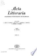 Acta Litteraria Academiae Scientiarum Hungaricae
