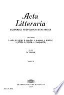 Acta Litteraria Academiae Scientiarum Hungaricae