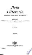 Acta Litteraria Academiae Scientiarum Hungaricae
