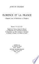 Actes du colloque, Florence et la France