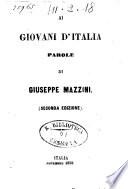 Ai giovani d'Italia parole di Giuseppe Mazzini