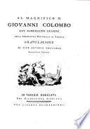 Al magnifico D. Giovanni Colombo, C. Cancelliere Grande di Venezia, Gratulazione