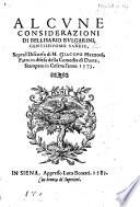 Alcune considerazioni ... sopra'l Discorso di M. Giacopo Mazzoni, fatto in difesa della Comedia di Dante, etc. [Including an allegation of plagiarism against Alessandro Carriero in his “Breue et ingenioso discorso contra l'opera di Dante.”]