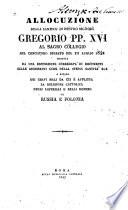Allocuzione [della santità di Gregorio PP. XVI] al Sagro collegio nel concistoro segreto del 22 luglio 1842