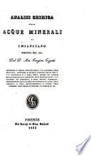 Analisi chimica delle acque minerali di Chianciano eseguita nel 1832