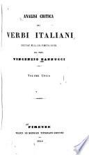 Analisi critica dei verbi italiani, investigati nella loro primitiva origine