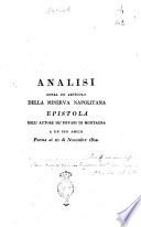 Analisi sopra un articolo della Minerva napolitana. Epistola dell'autore de' Piffari di montagna a un suo amico. Parma ai 20 di novembre 1820