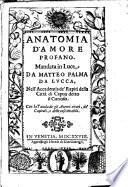 Anatomia d'amore profano. Mandata in luce da Matteo Palma da Lucca, nell'Accademia de' Rapiti della città di Capua detto il Curioso. Con la tauola degli autori citati, de' capitoli, e delle cose notabili