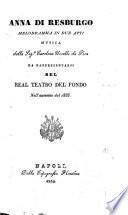 Anna di Resburgo melodramma in due atti
