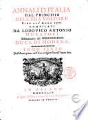 Annali d'Italia dal principio dell'era volgare sino all'anno 1500. compilati da Lodovico Antonio Muratori bibliotecario del serenissimo Duca di Modena. Tomo primo [-duodecimo]