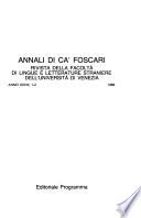 Annali della Facoltà di lingue e letterature straniere di Ca' Foscari