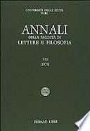 Annali della facoltà lettere e filosofia Università di Bari