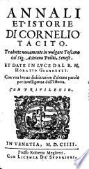 Annali et istorie, trad. novamente in vulgare Toscano da Adriano Politi et date in luce da Horatio Giannetti