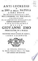 Anti-Lucrezio o di Dio e della natura libri nove