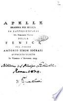 Apelle dramma per musica da rappresentarsi nel nobilissimo teatro della Fenice del signor Antonio Simon Sografi avvocato veneto in Venezia l'autunno 1793