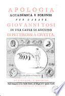 Apologia accademica e forense per l'abate Giovanni Tosi in una causa di aucupio di pettirossi a civetta