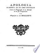 Apologia in risposta ad un libro intitolato lettera di raguaglio di un Asconese ad un suo compatriotta ed allegazioni ec. nel 1777