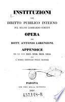 Appendice Per Gli Anni 1831. 1832. 1833. 1834 Con L' Indice Generale Delle Materie