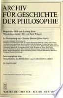 Archiv Für Geschichte Der Philosophie