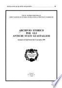 Archivio storico per gli antichi stati guastallesi: Seminario di studi storici del 13 novembre 1999