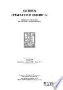 Archivum franciscanum historicum