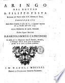 Aringo del dottor d. Filippo Festa avvocato de' poveri nella S.R. Udienza di Trani, profferito nella città d'Andria la sera de' 12, e seguente mattina de' 13 ottobre dell'anno 1759. Alla presenza di ... d. Bartolommeo Capredoni in difesa de' tre disgraziati fratelli Saverio, Antonio e Gioseppe Ostuni della città di Barletta pretesi rei di furto in strada pubblica