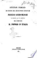 Attestato pubblico in favore del ricevitore generale Francesco Saverio Melissari di risposta ad un articolo del giornale il popolo d'Italia