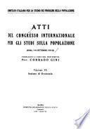 Atti del Congresso internazionale per gli studi sulla popolazione (Roma, 7-10 Settembre 1931-IX): Sezione di economia