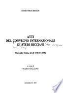 Atti del Convegno internazionale di studi ricciani