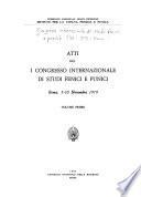 Atti Del I Congresso Internazionale Di Studi Fenici E Punici