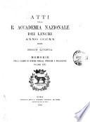 Atti della R. Accademia dei Lincei. Memorie della classe di scienze morali, storiche e filologiche