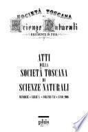 Atti della Società toscana di scienze naturali, residente in Pisa