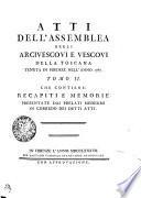 ATTI DELL‘ ASSEMBLEA DEGLI ARCIVESCOVI E VESCOVI DELLA TOSCANA TENUTA IN FIRENZE NELL‘ ANNO 1787