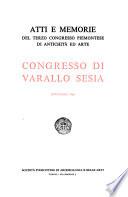 Atti e memorie del 3. Congresso piemontese di antichità ed arte, congresso di Varallo Sesia, settembre 1960