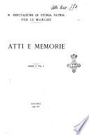 Atti e memorie della R. Deputazione di storia patria per le Marche