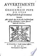 Avvertimenti di Crescenzio Pepe da Susa al Sig. Giosefo de gli Aromatari