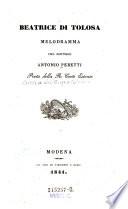 Beatrice di Tolosa. Melodramma. (Musica di Angelo Catelani.)