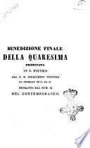 Benedizione finale della Quaresima predicata in S. Pietro dal p.d. Gioacchino Ventura