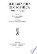 Bibliographia philosophica, 1934-1945: Bibliographia philosophiae