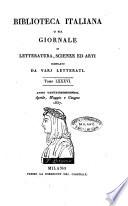 Biblioteca italiana, o sia Giornale di letteratura, scienze ed arti