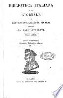Biblioteca italiana, o sia Giornale di letteratura, scienze ed arti