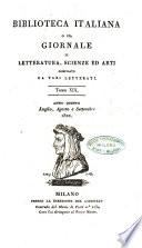 Biblioteca italiana, o sia Giornale di letteratura, scienze ed arti