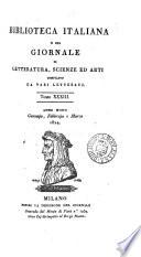 Biblioteca italiana; ossia Giornale di letteratura, scienze ed arti compilato da una società di letterati
