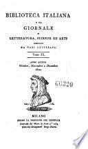 Biblioteca italiana ossia giornale di letteratura scienze ed arti compilato da una societa di letterati