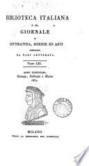 Biblioteca italiana; ossia Giornale di letteratura, scienze ed arti compilato da una società di letterati