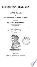 Biblioteca italiana; ossia Giornale di letteratura, scienze ed arti compilato da una società di letterati