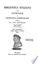 Biblioteca italiana ossia giornale di letteratura scienze ed arti compilato da una societa di letterati
