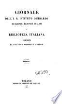 Biblioteca italiana ossia giornale di letteratura scienze ed arti compilato da una societa di letterati