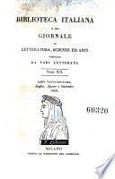 Biblioteca italiana ossia giornale di letteratura scienze ed arti compilato da una societa di letterati